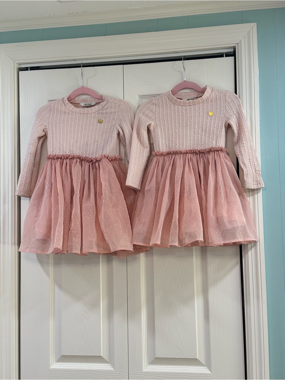 Girls' Pink Knit & Tulle Dress Twins Split size